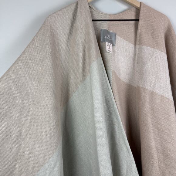 Soia & Kyo Poncho Women's One Size Beige Pink Colorblock Fringe Wrap Scarf - Picture 3 of 6